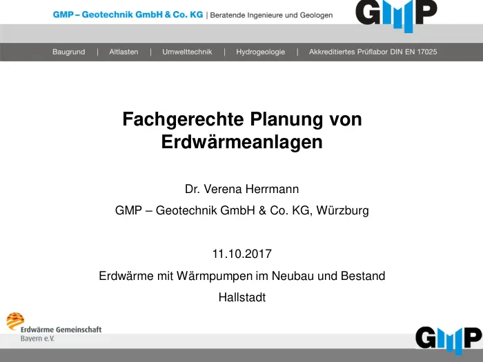 Titelseite: Fachgerechte Planung von Erdwärmeanlagen